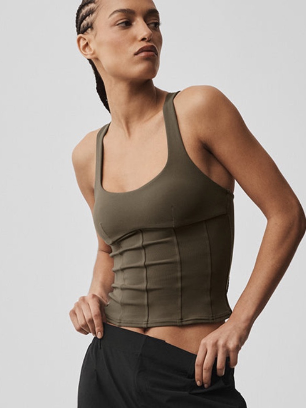 RARE sold out🚨 NWT ALO Yoga Airbrush Sparks Fly Corset Tank - XXS - Olive Tree